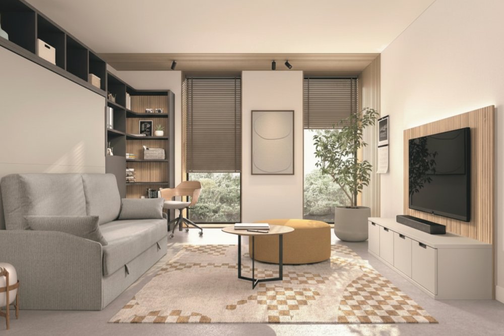 Lit escamotable horizontale 140 x 200 cm ADVANCE SOFA canapé coffre intégré pour matelas de 21cm d