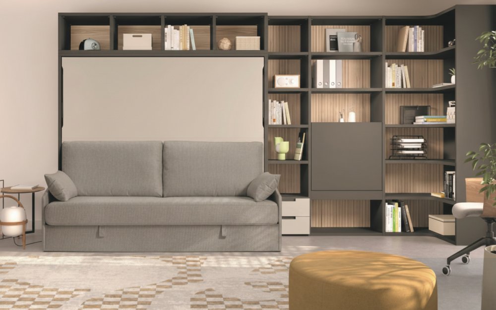 Lit escamotable horizontale 160 x 190 cm ADVANCE SOFA canapé coffre intégré pour matelas de 21cm d