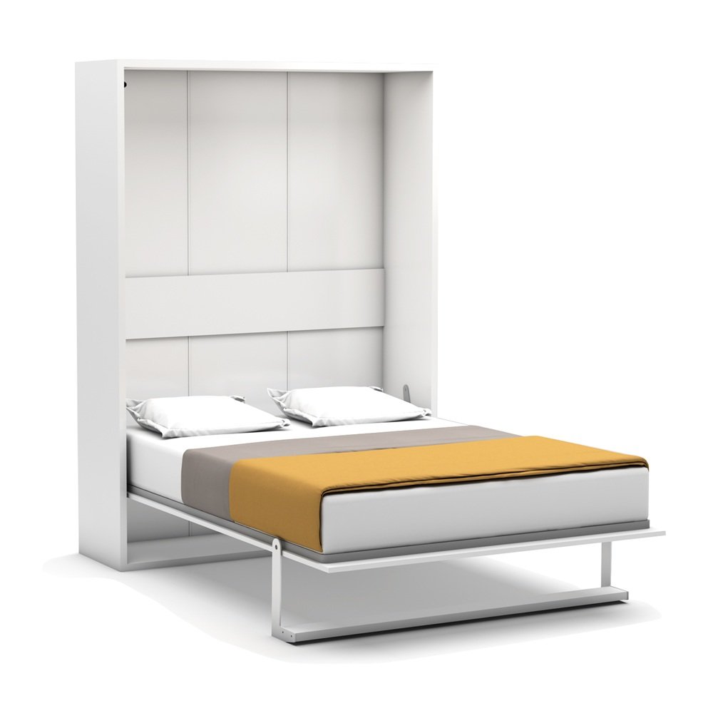 Lit bureau escamotable vertical FROGG couchage 140x190cm blanc et chêne