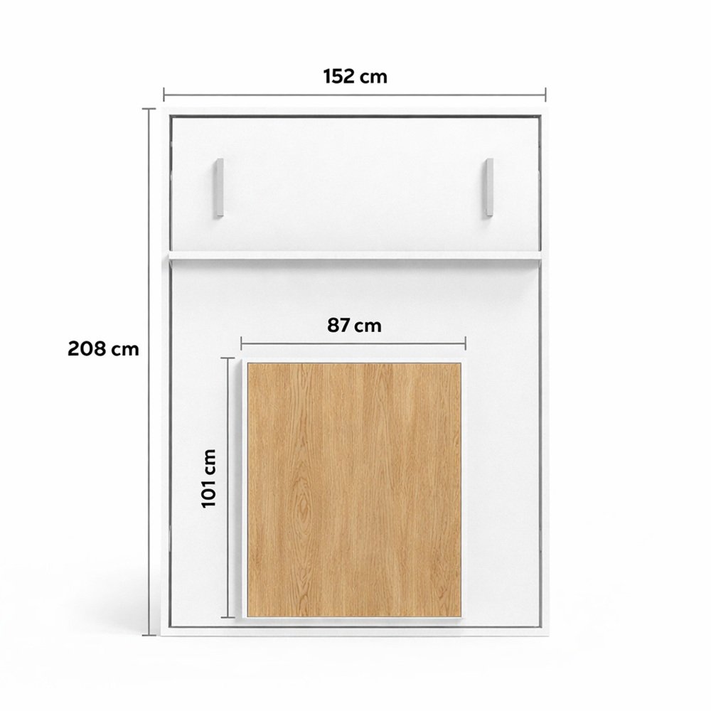 Lit bureau escamotable vertical FROGG couchage 140x190cm blanc et chêne