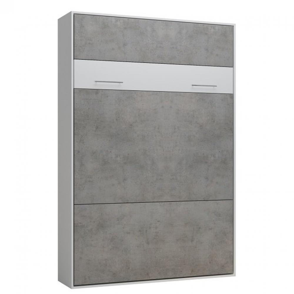 Lit escamotable LOFT blanc façade gris béton couchage 140 x 200 cm