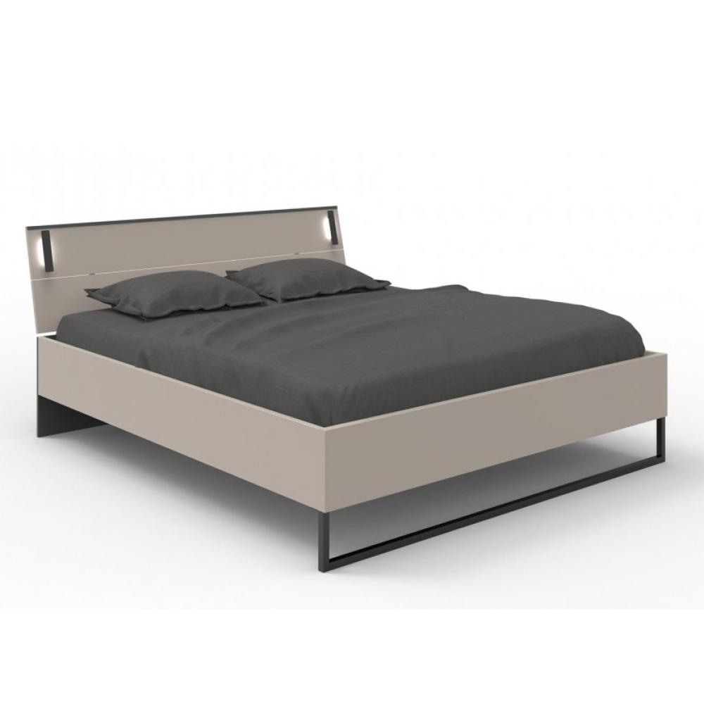 Lit futon avec éclairages Led TILBURG couchage 160 x 200 cm gris Sahara et graphite