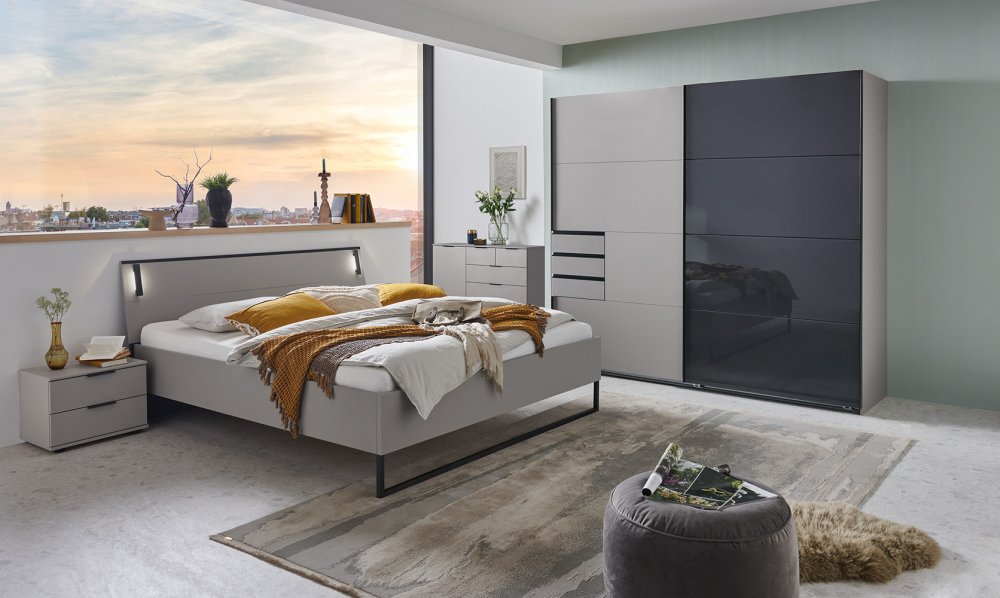 Lit futon avec éclairages Led TILBURG couchage 160 x 200 cm gris Sahara et graphite