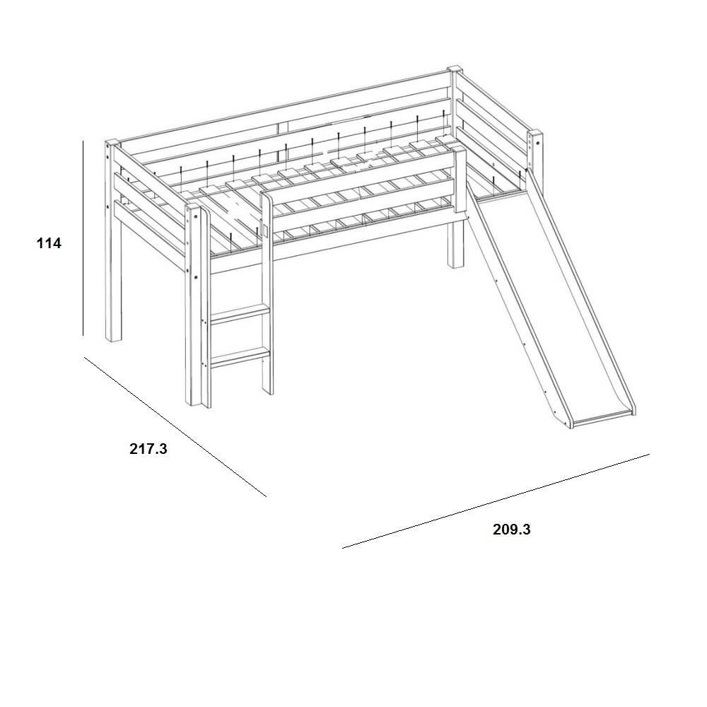 Lit mi haut avec toboggan PLUTON blanc avec tente de lit pirate