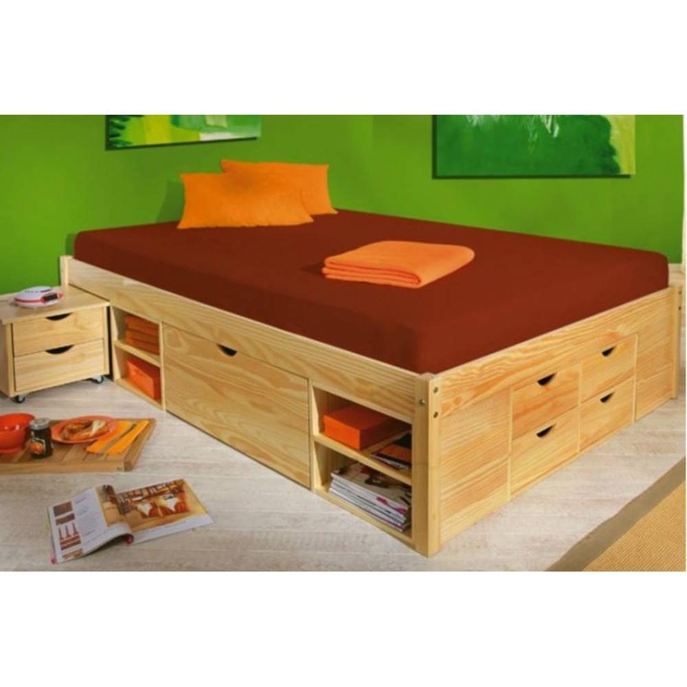 Lit multi rangements CLASS en pin massif couchage 160 x 200 cm