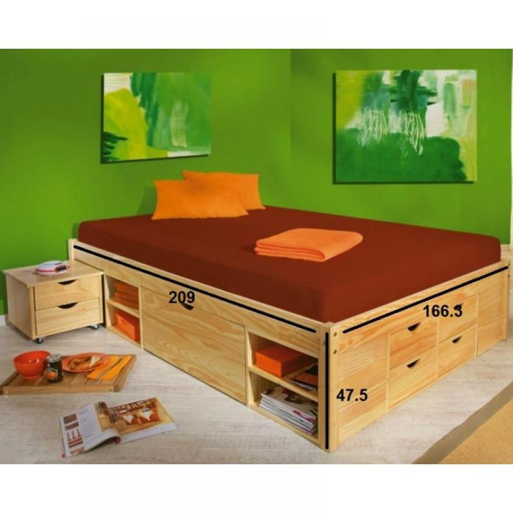 Lit multi rangements CLASS en pin massif couchage 160 x 200 cm