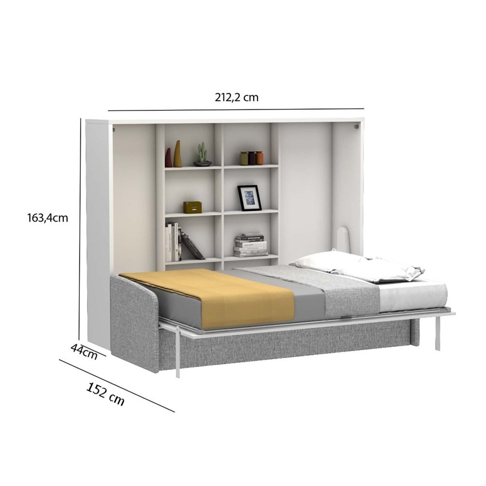 Lit escamotable horizontal canapé tweed bleu nuit MULTIMO SOFA couchage 140x200cm blanc