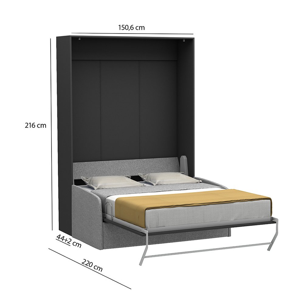 Lit escamotable vertical canapé tweed beige MULTIMO SOFA couchage 140x200cm anthracite