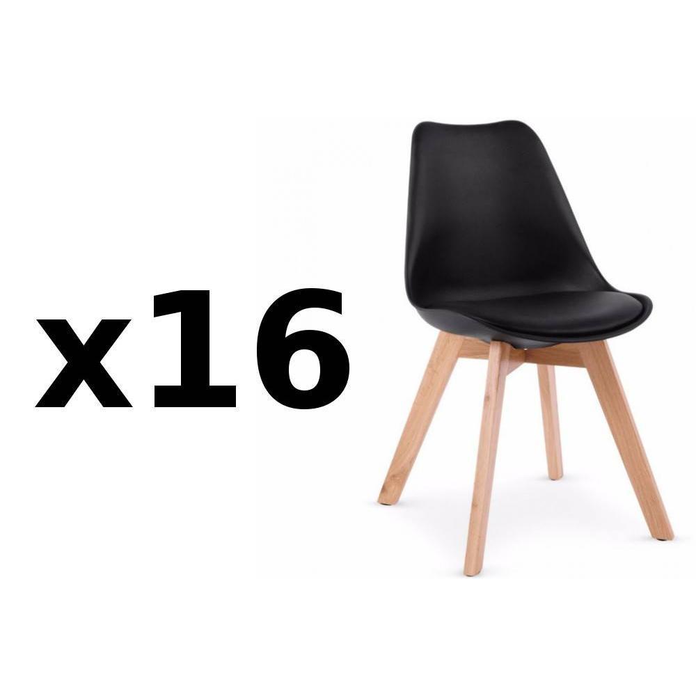 Lot de 16 chaises OSLO noire design scandinave piétement en hêtre