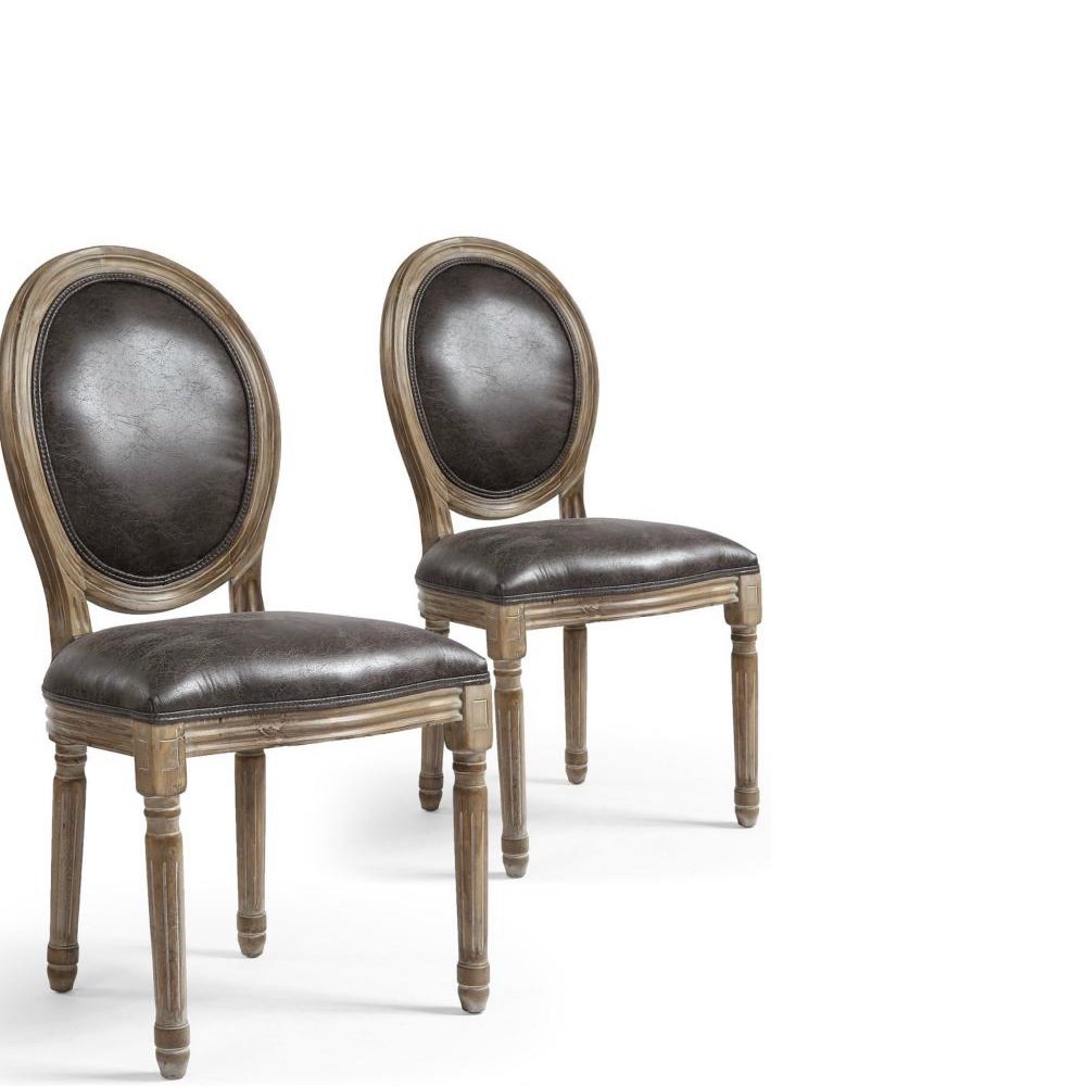 Lot de 2 chaises médaillon VERSAILLES style louis XVI polyuréthane vintage et chêne patiné