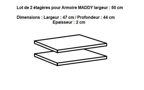 Lot de 2 étagères pour rangement MADDY L : 50 cm