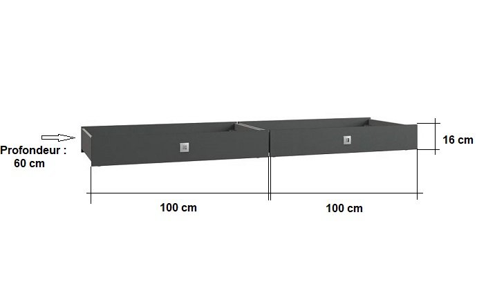 Lot 2 tiroirs LISBURN pour lit 90 120 140 décor graphite