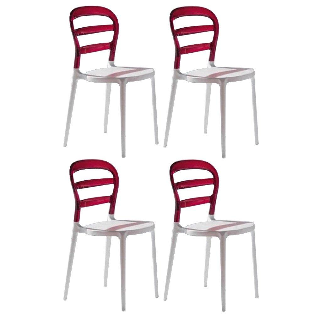 Lot de 4 chaises design DEJAVU en polycarbonate rouge et blanc