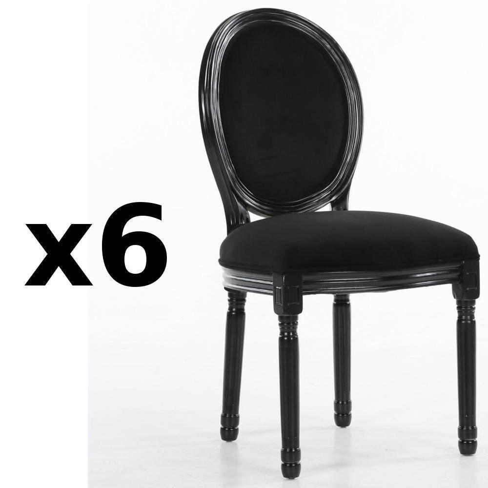 Lot de 6 chaises médaillon VERSAILLES style louis XVI velours noir