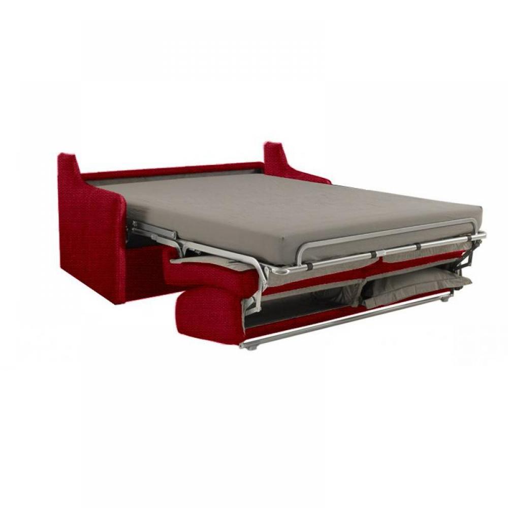 Canapé lit 3 places LUNA convertible EXPRESS 140cm tweed rouge matelas 16 cm