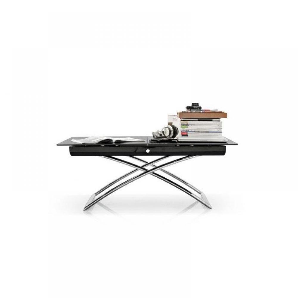 Table Calligaris relevable extensible MAGIC-J verre noire piétement chromé