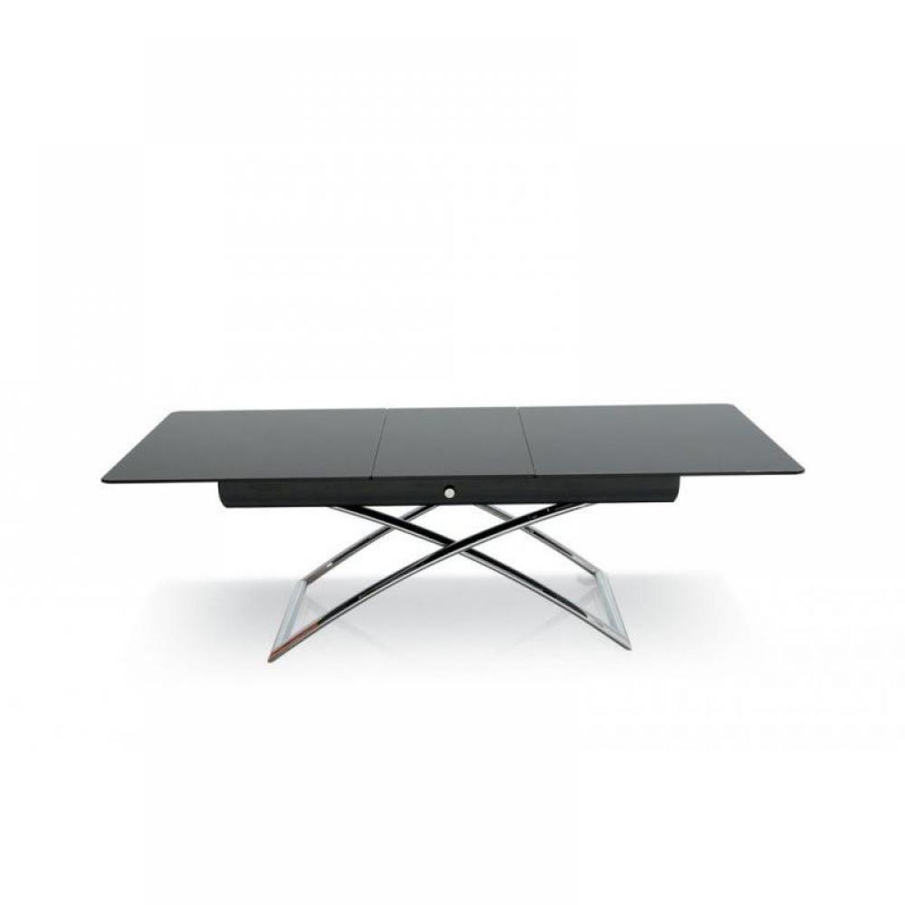 Table Calligaris relevable extensible MAGIC-J verre noire piétement chromé