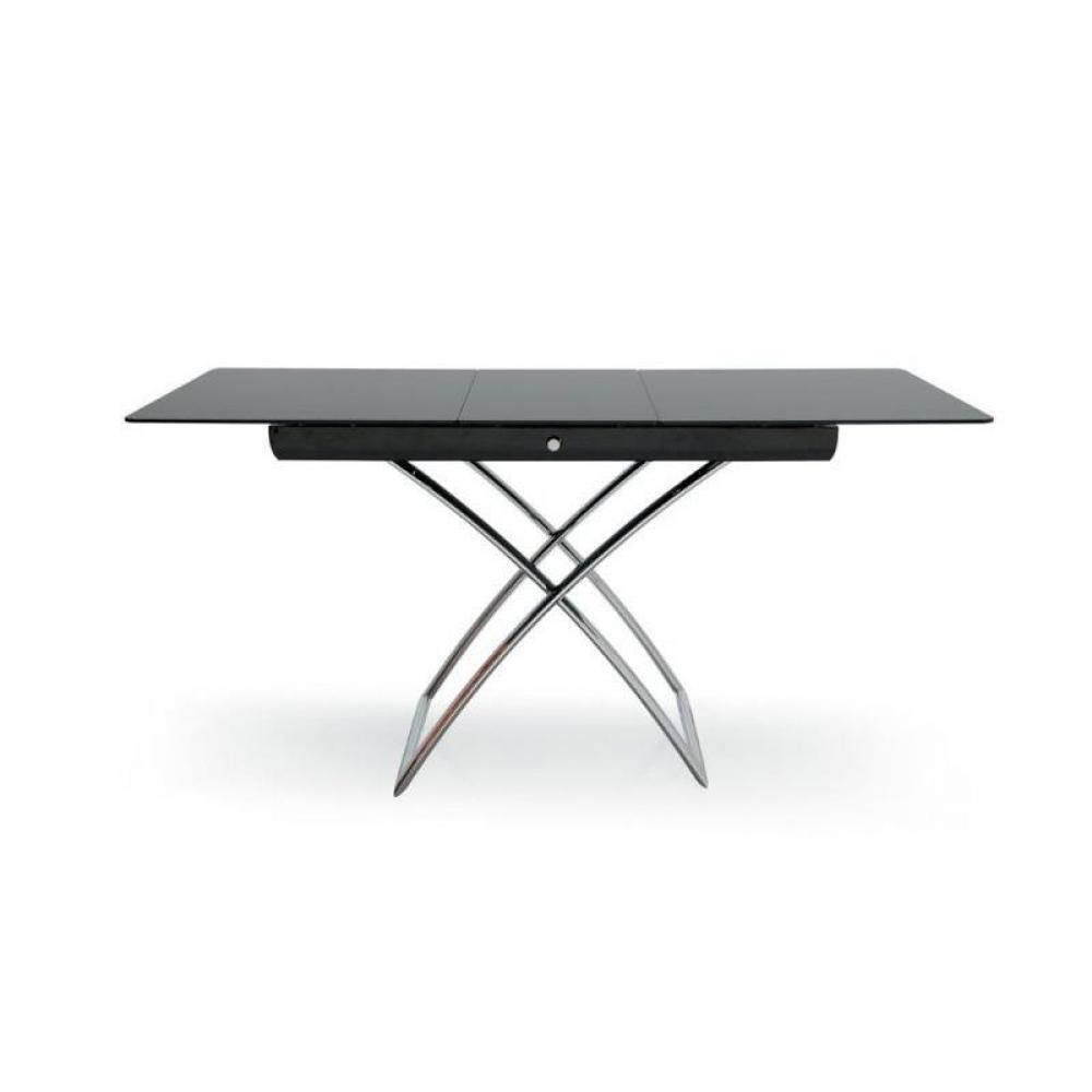 Table Calligaris relevable extensible MAGIC-J verre noire piétement chromé