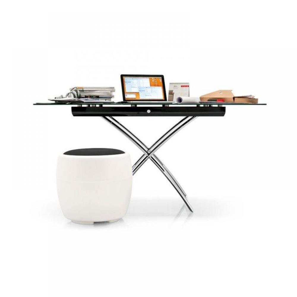 Table Calligaris relevable extensible MAGIC-J verre noire piétement chromé