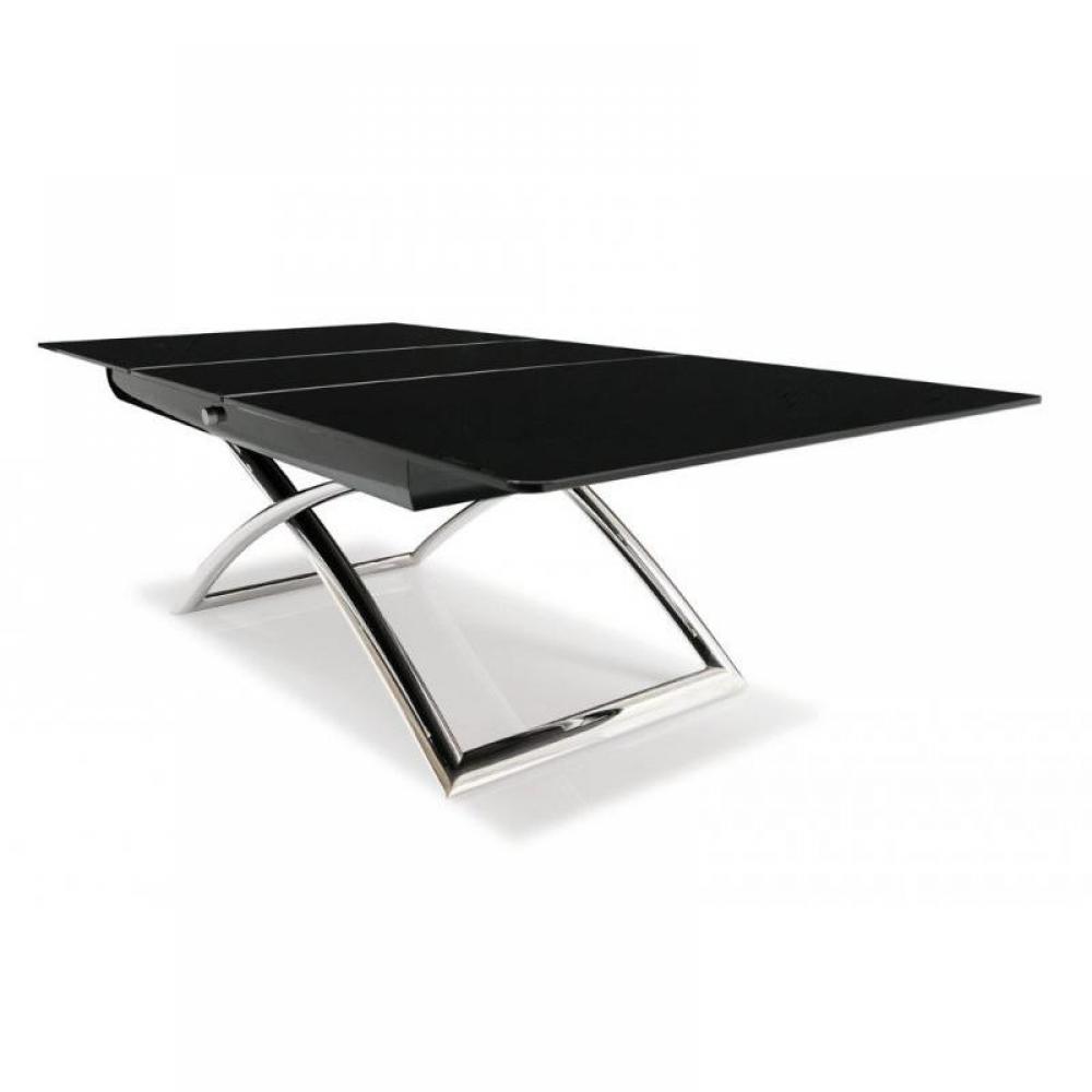 Table Calligaris relevable extensible MAGIC-J verre noire piétement chromé