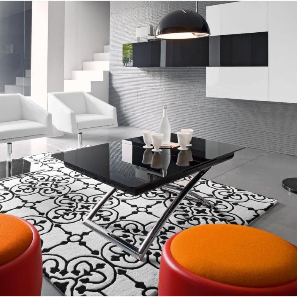 Table Calligaris relevable extensible MAGIC-J verre noire piétement chromé
