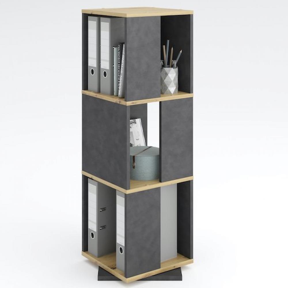 Étagère pivotante de rangement TOULOUSE coloris gris anthracite matera et chêne artisan 3 compartiments