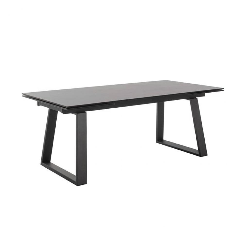 Table repas extensible NARBAN 200(300cm) plateau céramique verre anthracite pied metal noir mat