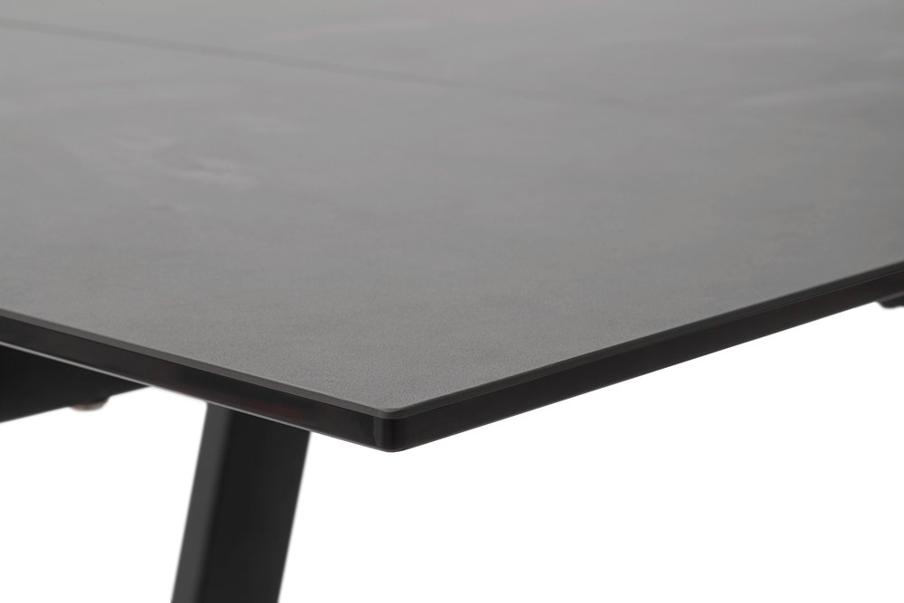 Table repas extensible NARBAN 200(300cm) plateau céramique verre anthracite pied metal noir mat