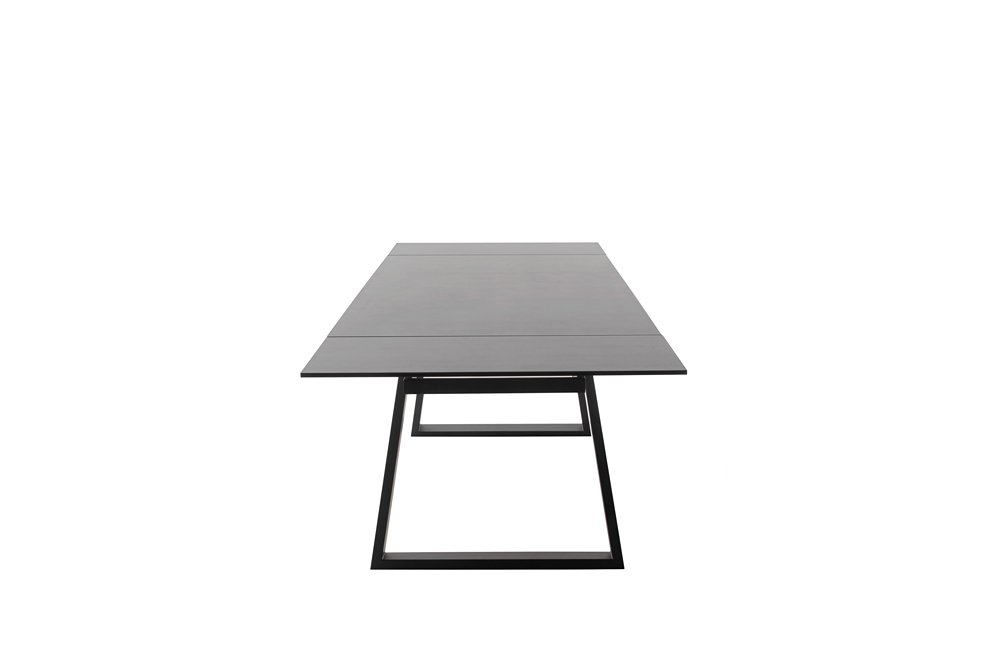 Table repas extensible NARBAN 200(300cm) plateau céramique verre anthracite pied metal noir mat