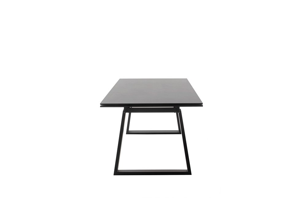 Table repas extensible NARBAN 200(300cm) plateau céramique verre anthracite pied metal noir mat