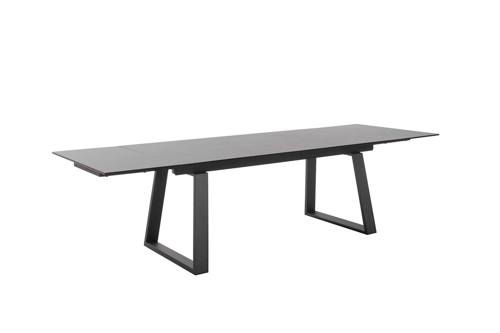 Table repas extensible NARBAN 200(300cm) plateau céramique verre anthracite pied metal noir mat