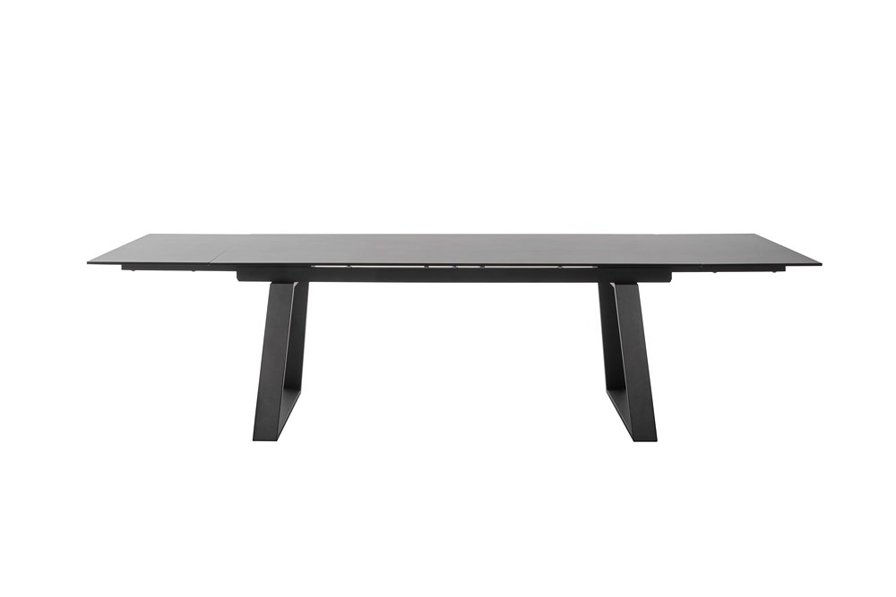 Table repas extensible NARBAN 200(300cm) plateau céramique verre anthracite pied metal noir mat