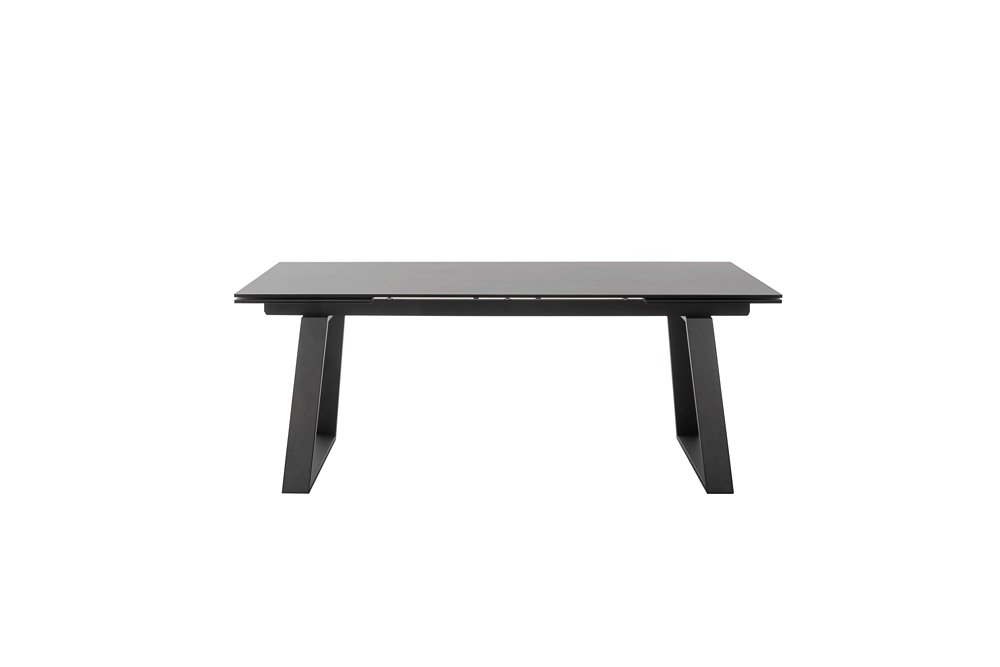 Table repas extensible NARBAN 200(300cm) plateau céramique verre anthracite pied metal noir mat