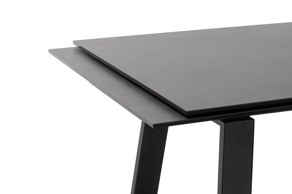 Table repas extensible NARBAN 200(300cm) plateau céramique verre anthracite pied metal noir mat