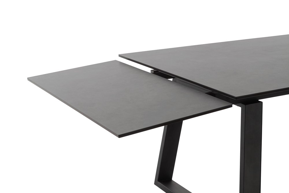 Table repas extensible NARBAN 200(300cm) plateau céramique verre anthracite pied metal noir mat
