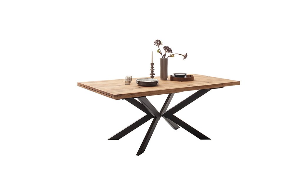 Table Extensible BARBARA 180 à 280 cm chêne sauvage huilé pied métal époxy anthracite