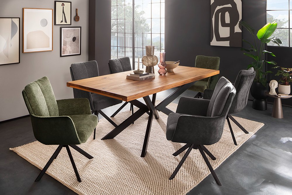 Table Extensible BARBARA 180 à 280 cm chêne sauvage huilé pied métal époxy anthracite