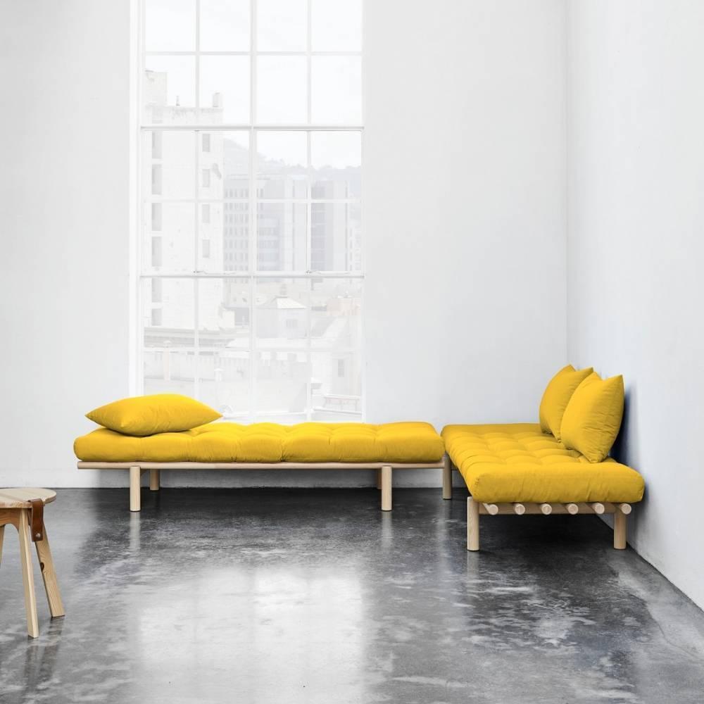 Méridienne PACE en pin naturel matelas futon jaune couchage 75*200cm