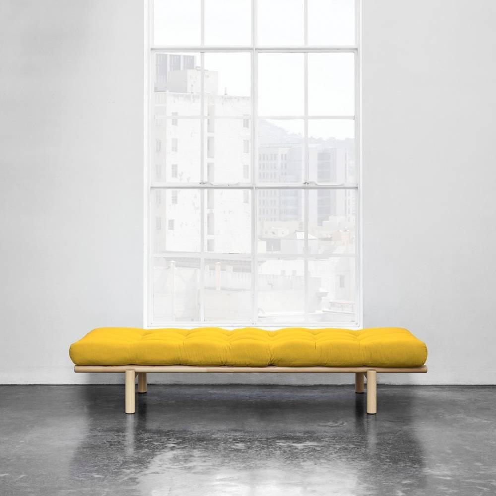 Méridienne PACE en pin naturel matelas futon jaune couchage 75*200cm