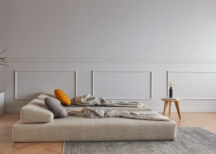 Méridienne design SIGMUND WOOD kenya Gravel beige convertible lit 160*200 cm pieds chêne