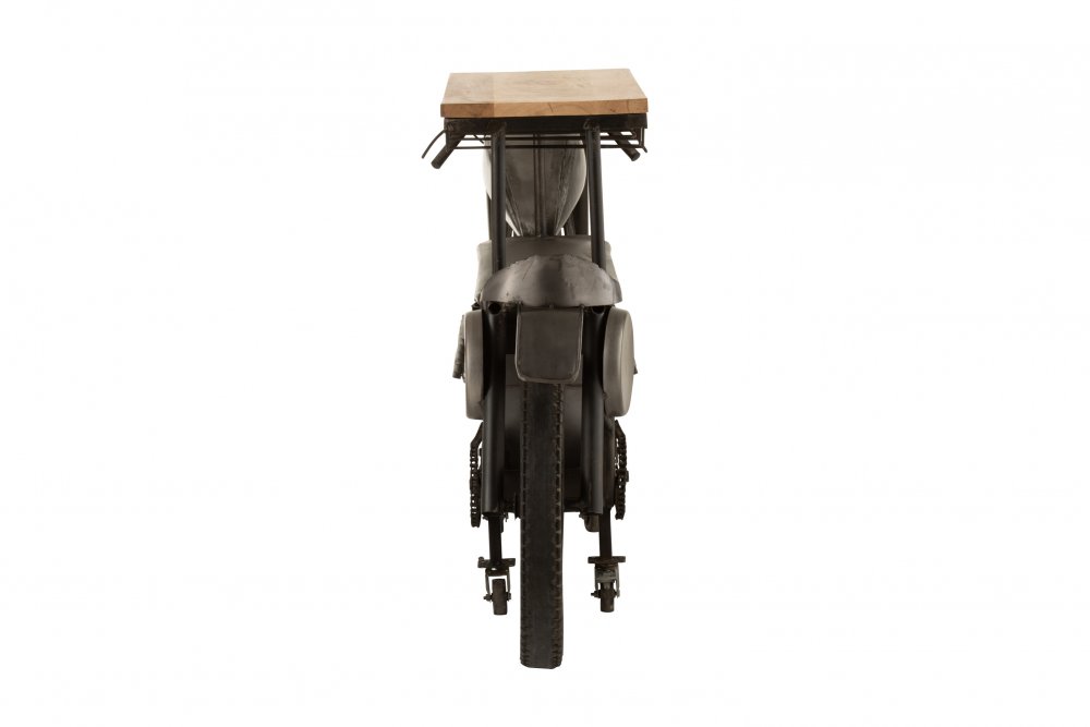 Bar motocyclette TROE en bois de manguier et métal gris.