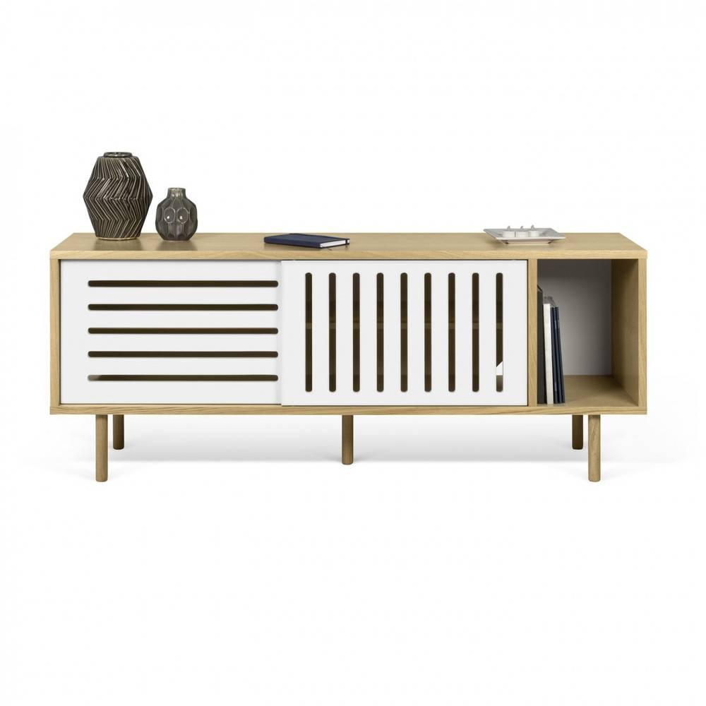 Meuble TV ALVIN chêne avec 2 portes coulissantes 1 niche MEDIUM
