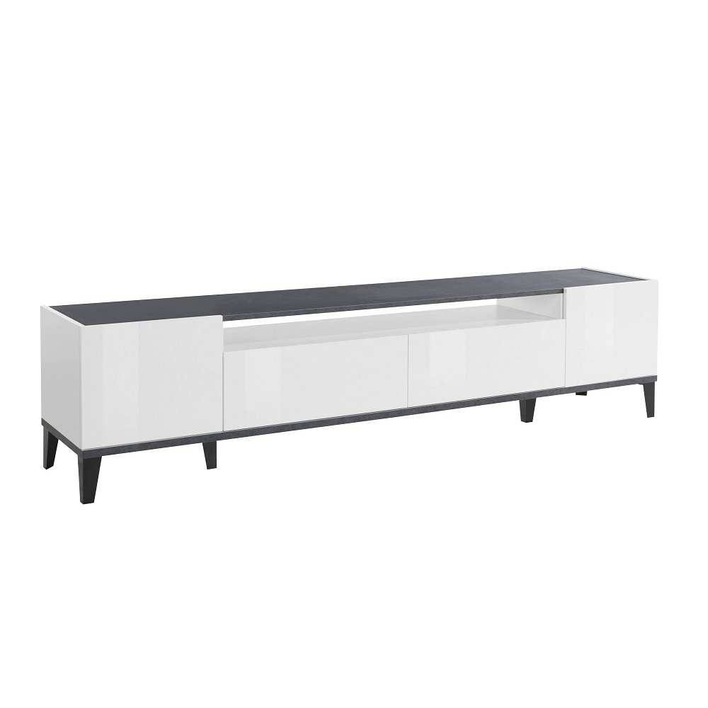 Meuble TV VALIE blanc, gris ardoise, 2 portes 2 tiroirs