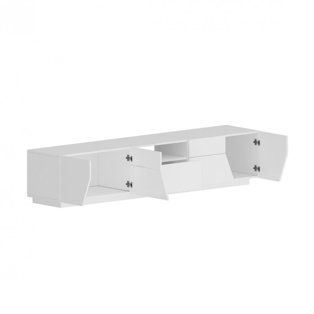 Meuble TV NALIE blanc laqué brillant 1 niche 1 tiroir 4 portes