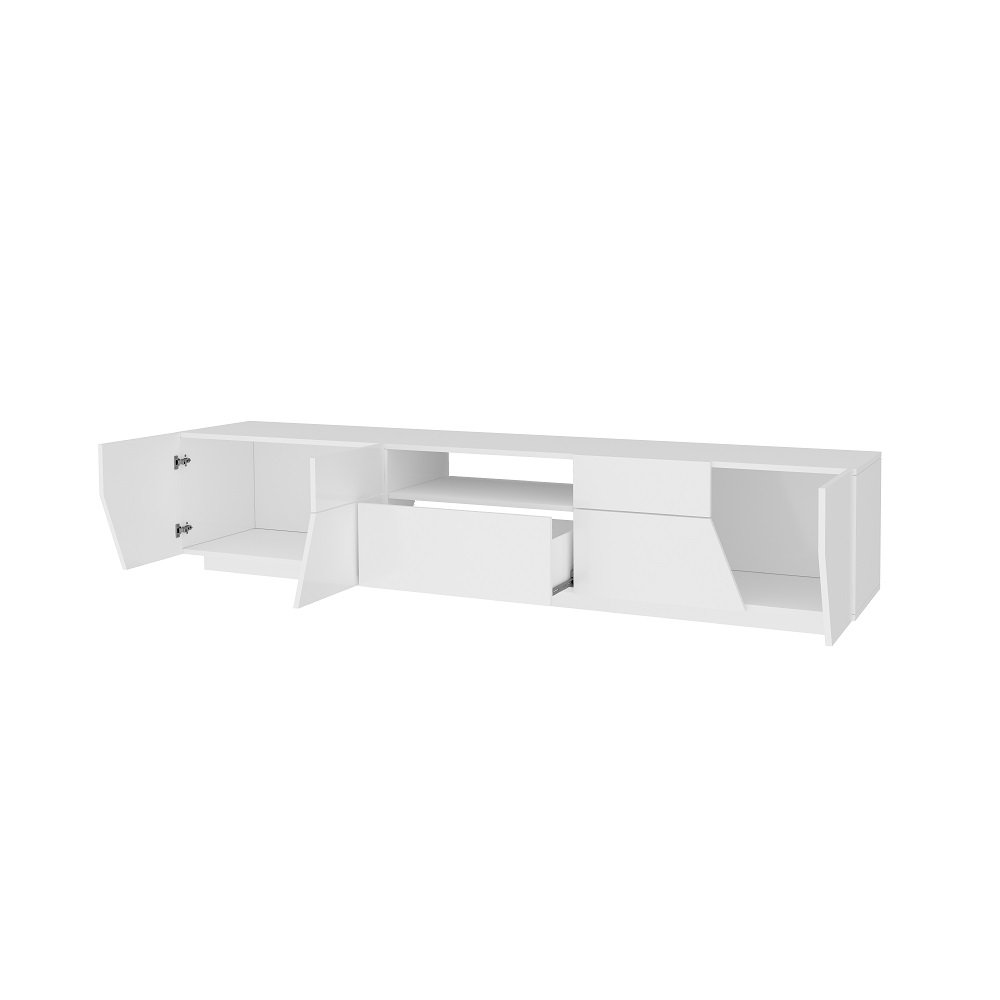 Meuble TV NALIE blanc laqué brillant 1 niche 1 tiroir 4 portes