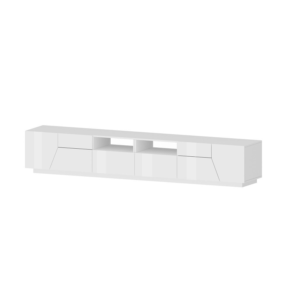 Meuble TV NALIE
blanc laqué brillant, 4 portes 2 tiroirs 2 niches