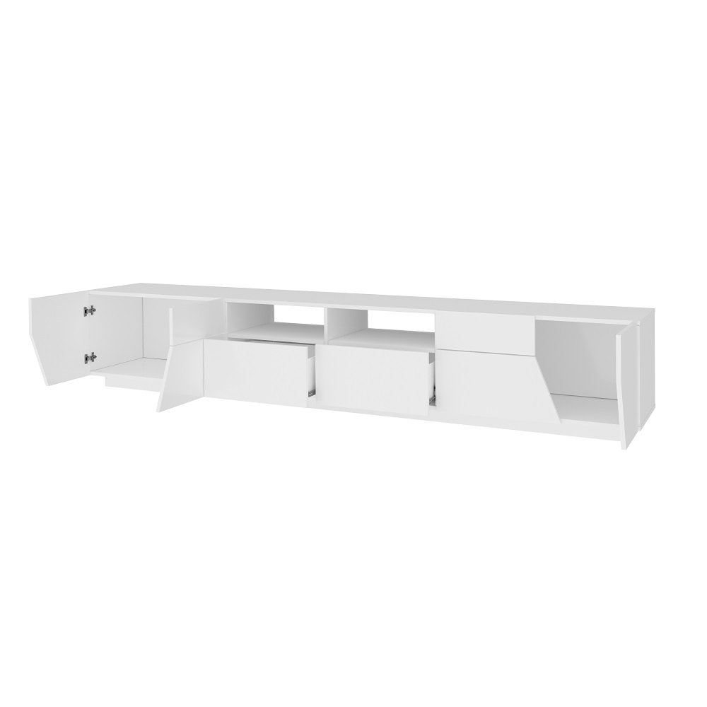 Meuble TV NALIE
blanc laqué brillant, 4 portes 2 tiroirs 2 niches
