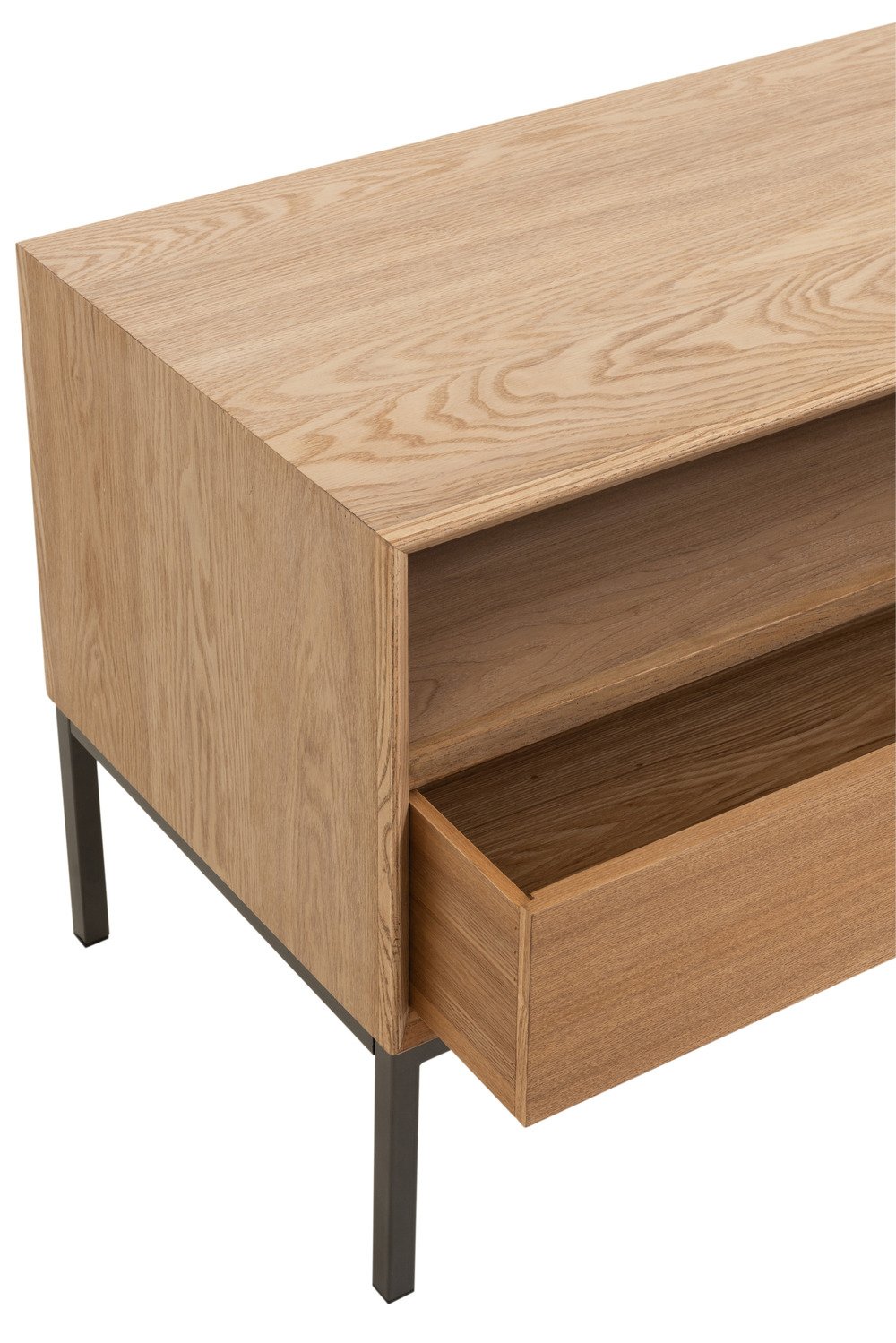 Meuble TV BOZA 2 tiroirs 2 niches bois naturel / métal