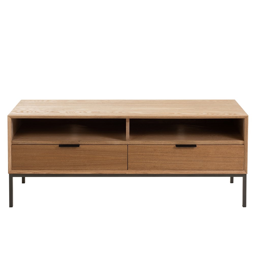 Meuble TV BOZA 2 tiroirs 2 niches bois naturel / métal