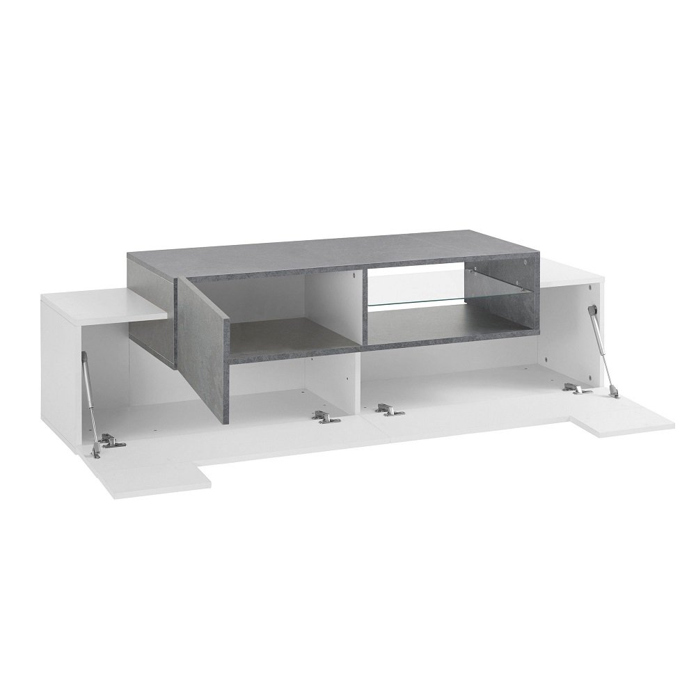 Meuble TV Bi-Color design CORO 160 cm laqué blanc brillant/bois gris ardoise